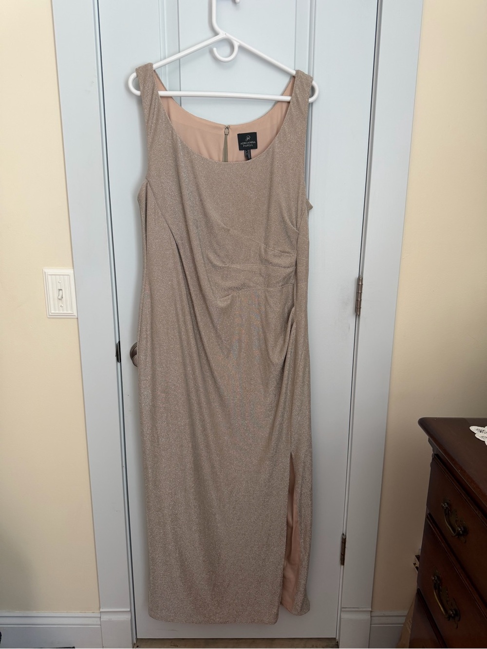 Adrianna Papell Sleeveless Shimmer Maxi Dress in Champagne
